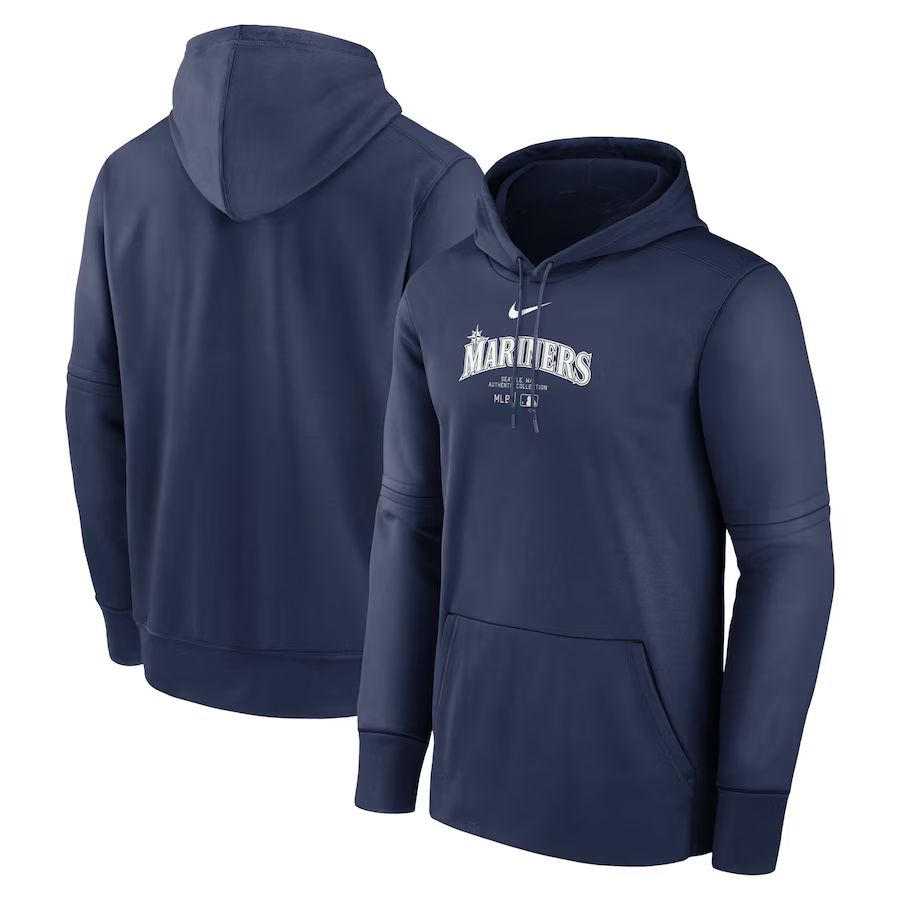 Men 2025 MLB Seattle Mariners Drak blue Nike hoodie style 2